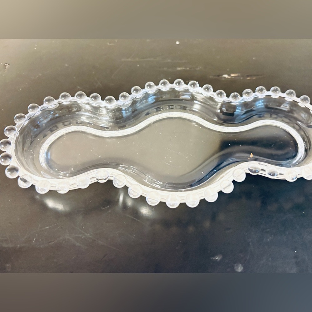 Clear beaded hobnail glass dish/tray to hold sugar/ creamer. Vintage.